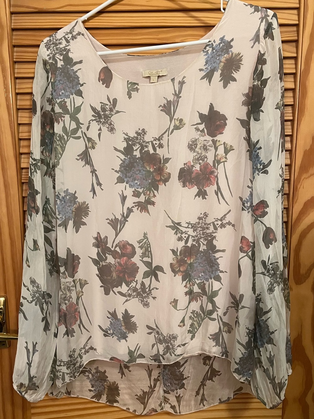 Giusy - 100% Silk Shell with Lightweight Liner Top Floral Blouse Shirt L